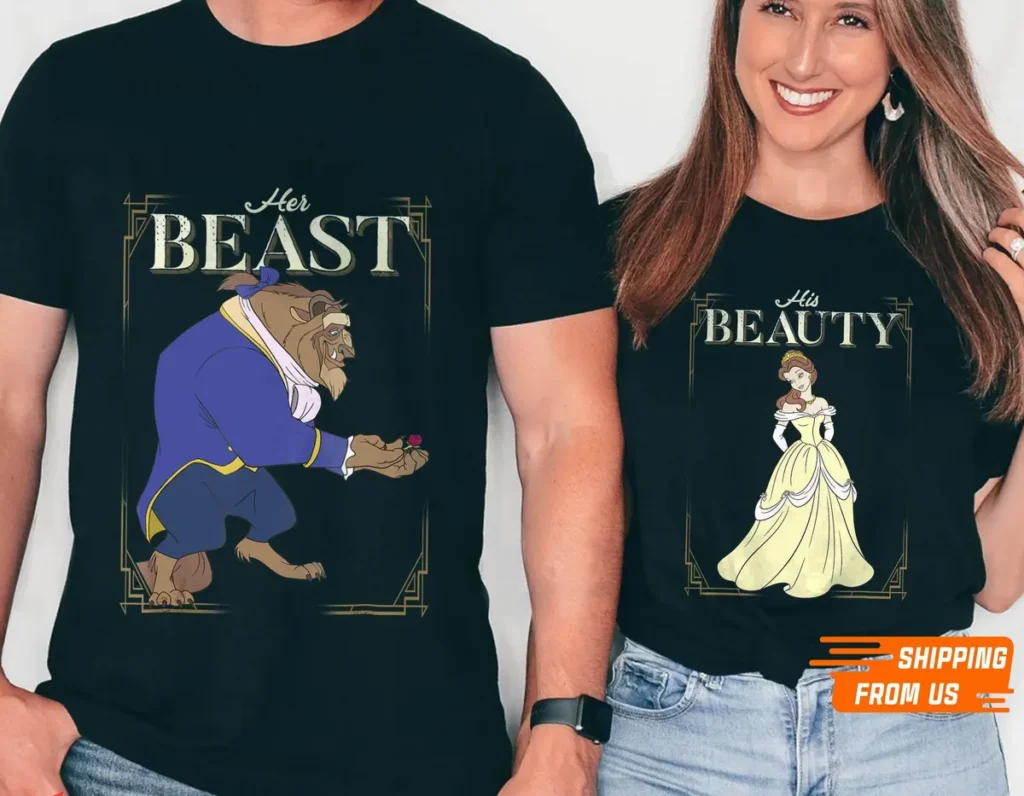 Beast and Beauty Matching Couple T-Shirts, His Beauty and Her Beast Shirts for Him & Her, Valentine's Gift