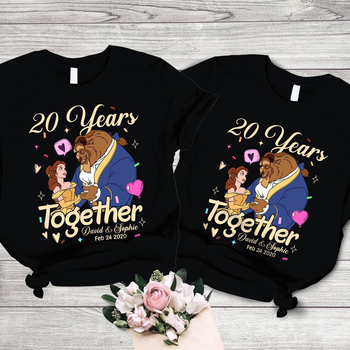 Beauty and the Beast 20 Years Together T-Shirt, Belle Princess Anniversary Valentine Couple Shirt