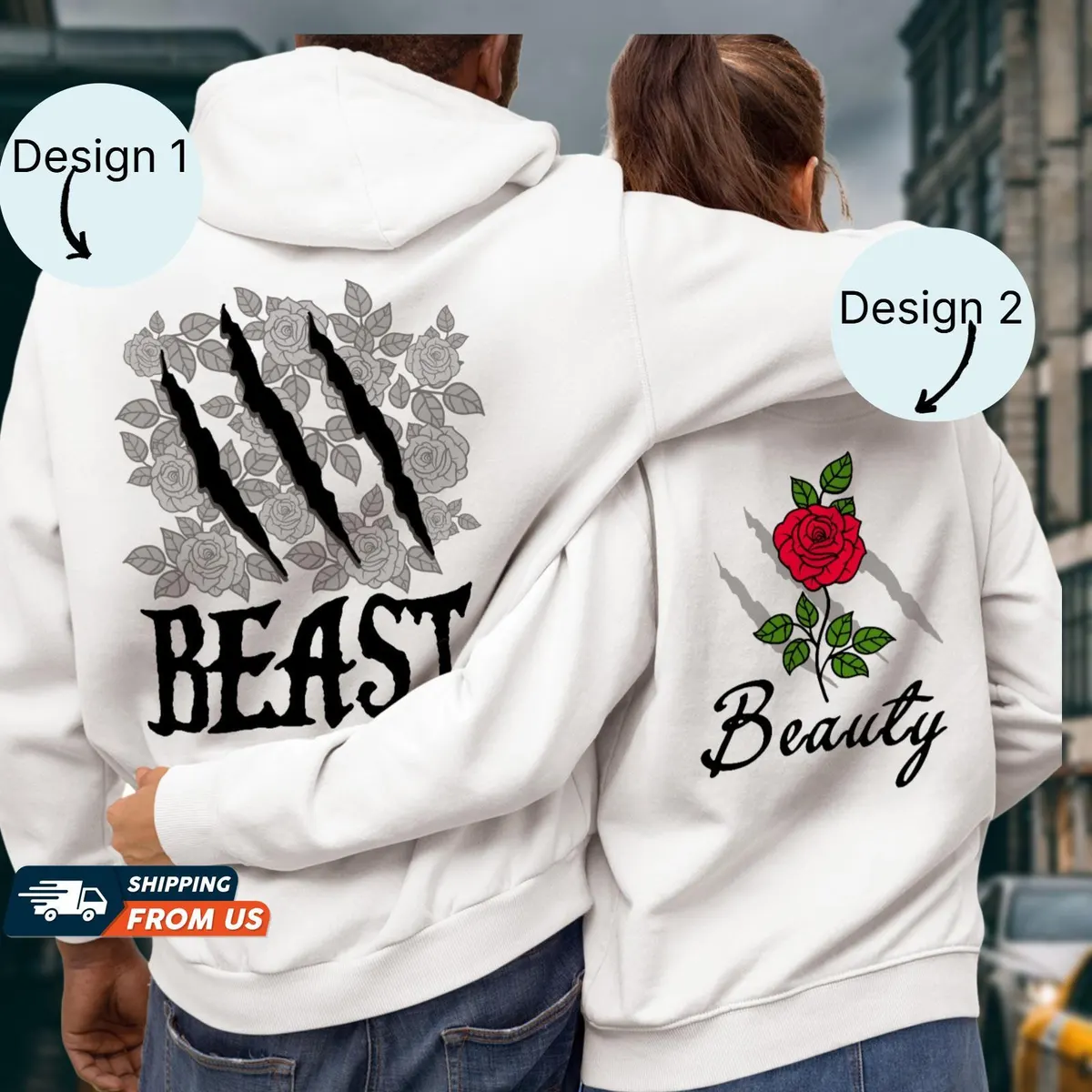 Beauty and the Beast Couple Hoodies, His Beauty and Her Beast Sweatshirts, Disney Matching Shirts