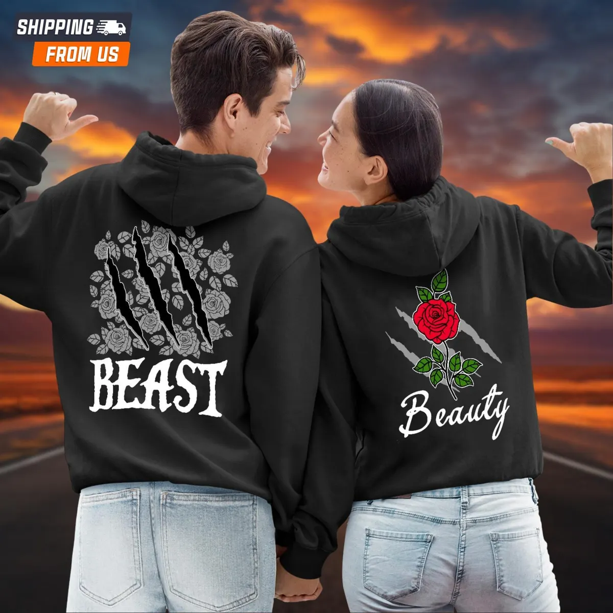 Beauty and the Beast Couple Hoodies, His Beauty and Her Beast Sweatshirts, Disney Matching Shirts