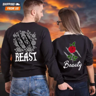 Beauty and the Beast Couple Hoodies, His Beauty and Her Beast Sweatshirts, Disney Matching Shirts