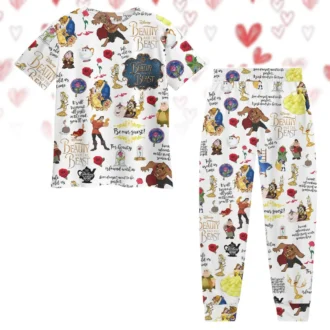 Beauty and the Beast Couple Pajamas Set, Her Beast His Beauty Valentine's Day & Honeymoon Gift