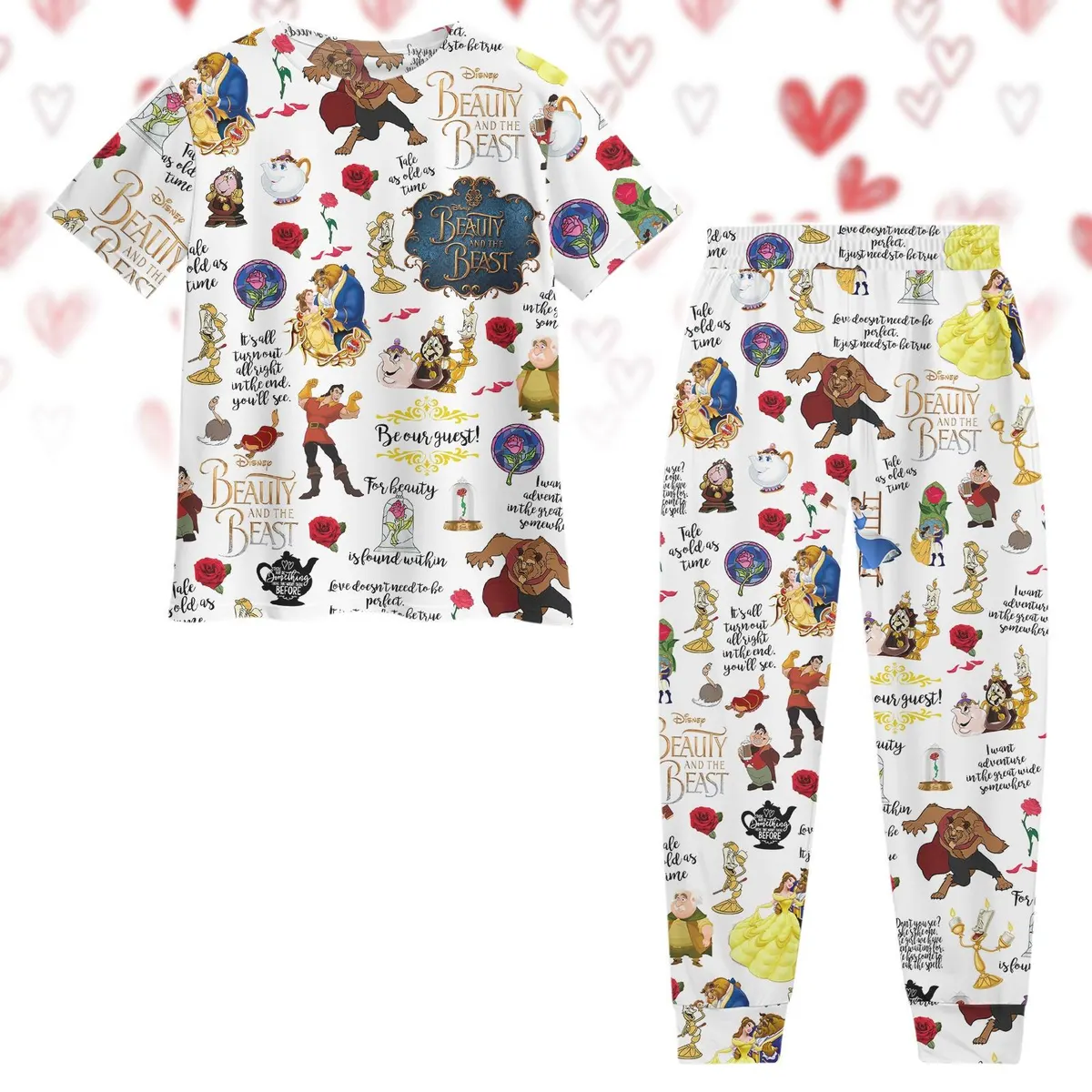Beauty and the Beast Couple Pajamas Set, Her Beast His Beauty Valentine's Day & Honeymoon Gift