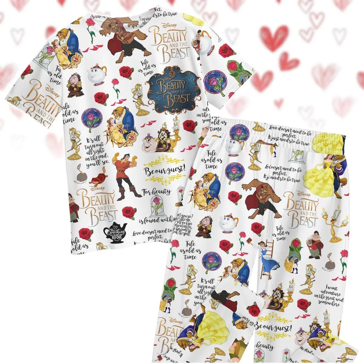Beauty and the Beast Couple Pajamas Set, Her Beast His Beauty Valentine's Day & Honeymoon Gift