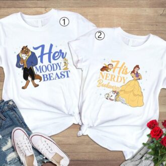 Beauty and the Beast couple shirts for him and her, Nerdy bookworm shirts, Honeymoon shirts