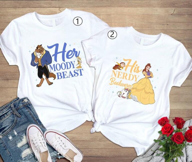 Beauty and the Beast couple shirts for him and her, Nerdy bookworm shirts, Honeymoon shirts