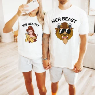 Beauty and the Beast Couple T-Shirts, Honeymoon Matching Tee, Beast Boyfriend T-Shirt, Valentine's Day Gift