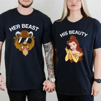 Beauty and the Beast Couple T-Shirts, Honeymoon Matching Tee, Beast Boyfriend T-Shirt, Valentine's Day Gift