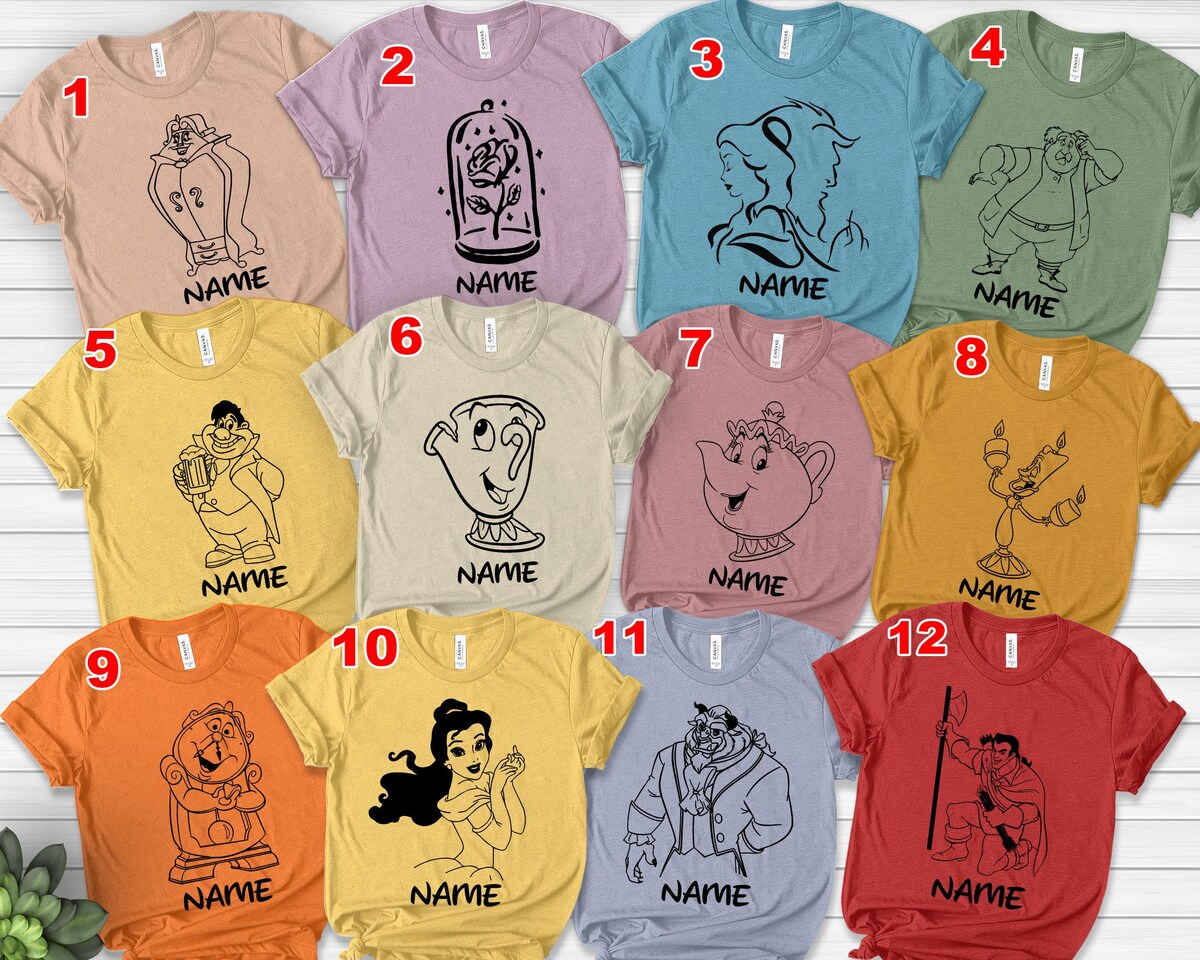Disney Beauty and the Beast Family Matching Halloween Shirts - Belle, Beast, Gaston, Clock, Lamp