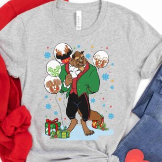 Disney Couple Christmas Matching Shirt for Him and Her, Beauty and the Beast Christmas Sweatshirt