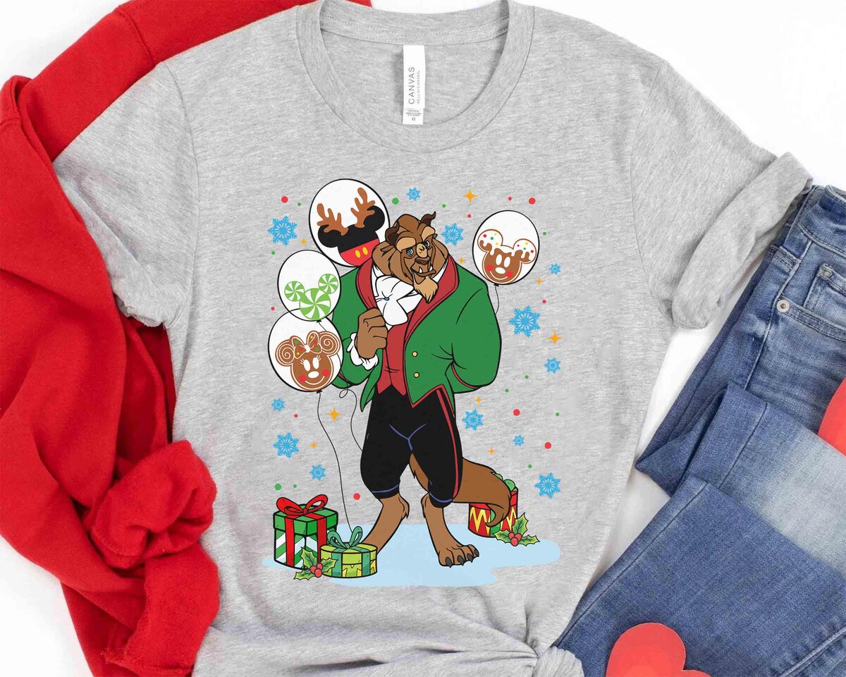 Disney Couple Christmas Matching Shirt for Him and Her, Beauty and the Beast Christmas Sweatshirt