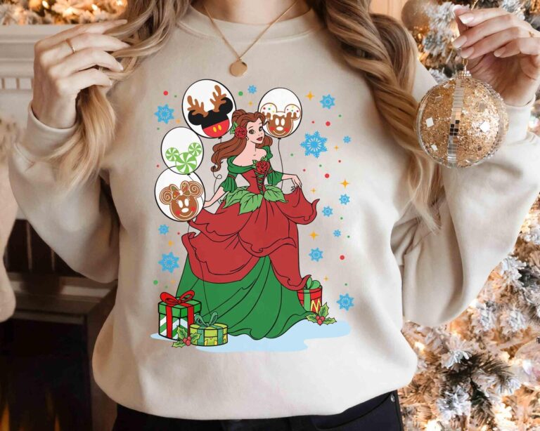 Disney Couple Christmas Matching Shirt for Him and Her, Beauty and the Beast Christmas Sweatshirt