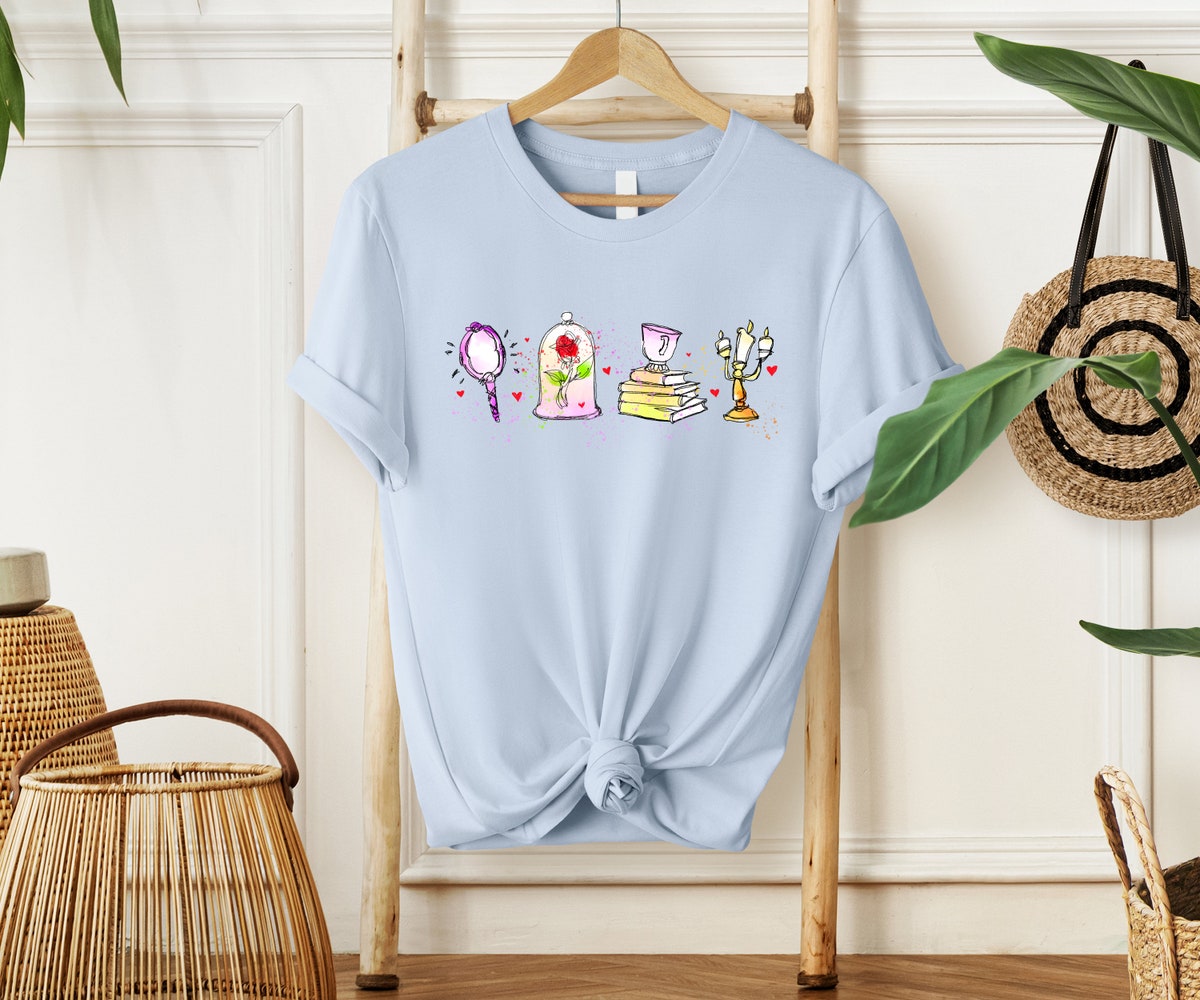 Disney Princess Watercolor Shirt, Beauty and the Beast T-Shirt for Women