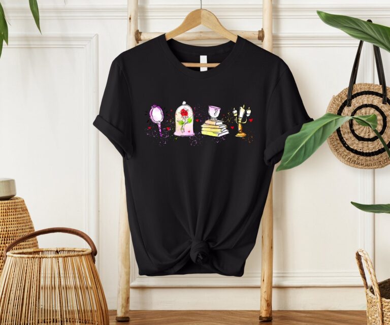 Disney Princess Watercolor Shirt, Beauty and the Beast T-Shirt for Women