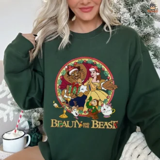 Funny Beauty and the Beast Christmas Sweatshirt for Couples, Princess Belle Christmas Shirt