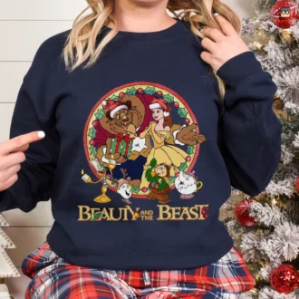 Funny Beauty and the Beast Christmas Sweatshirt for Couples, Princess Belle Christmas Shirt