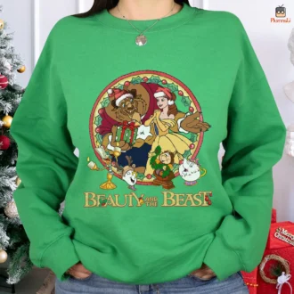 Funny Beauty and the Beast Christmas Sweatshirt for Couples, Princess Belle Christmas Shirt