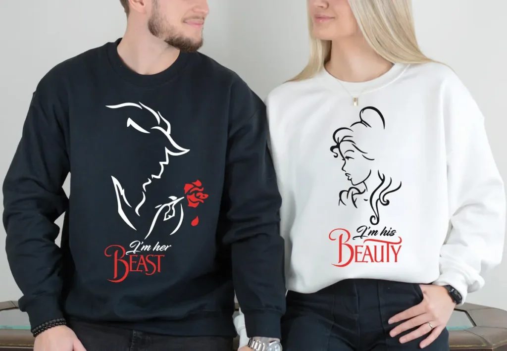 Her Beast His Beauty Couple Shirts, Beauty And The Beast Rose T-Shirt, Valentines Gift for Wife Husband
