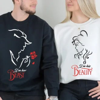 Her Beast His Beauty Couple Shirts, Beauty And The Beast Rose T-Shirt, Valentines Gift for Wife Husband