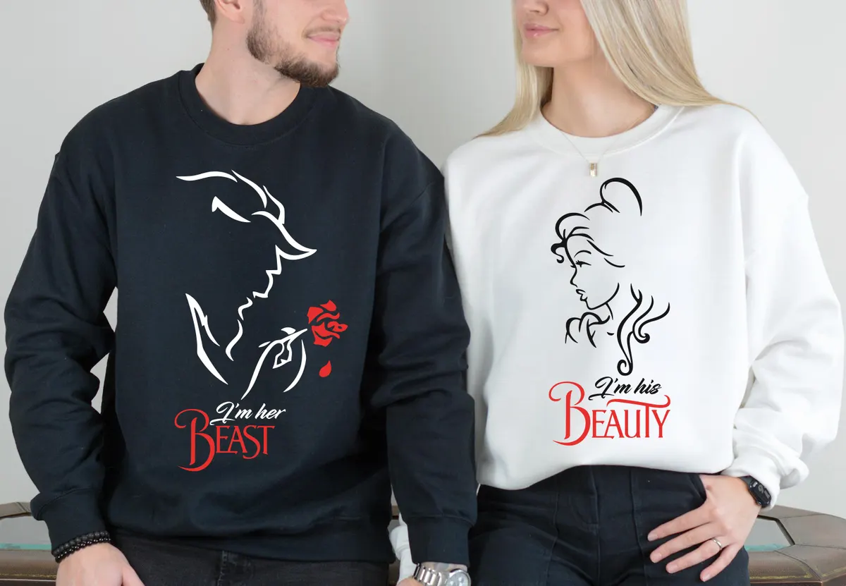 Her Beast His Beauty Couple Shirts, Beauty And The Beast Rose T-Shirt, Valentines Gift for Wife Husband