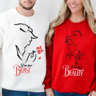 Her Beast His Beauty Couple Shirts, Beauty And The Beast Rose T-Shirt, Valentines Gift for Wife Husband