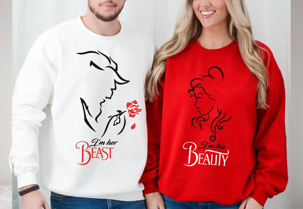 Her Beast His Beauty Couple Shirts, Beauty And The Beast Rose T-Shirt, Valentines Gift for Wife Husband