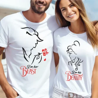 Her Beast His Beauty Couple Shirts, Beauty And The Beast Rose T-Shirt, Valentines Gift for Wife Husband