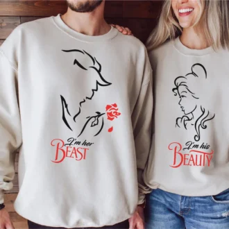 Her Beast His Beauty Couple Shirts, Beauty And The Beast Rose T-Shirt, Valentines Gift for Wife Husband