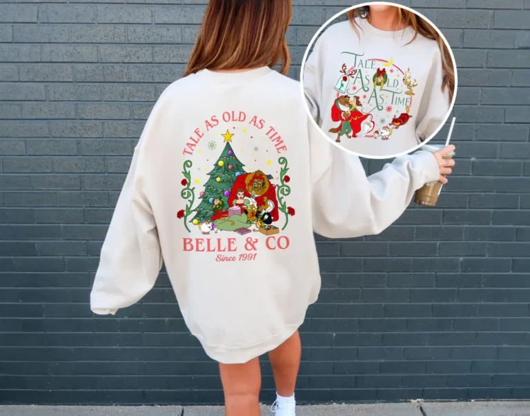 Princess Belle Beauty and Beast Christmas Sweatshirt, Girls Tale Christmas Couple Shirts