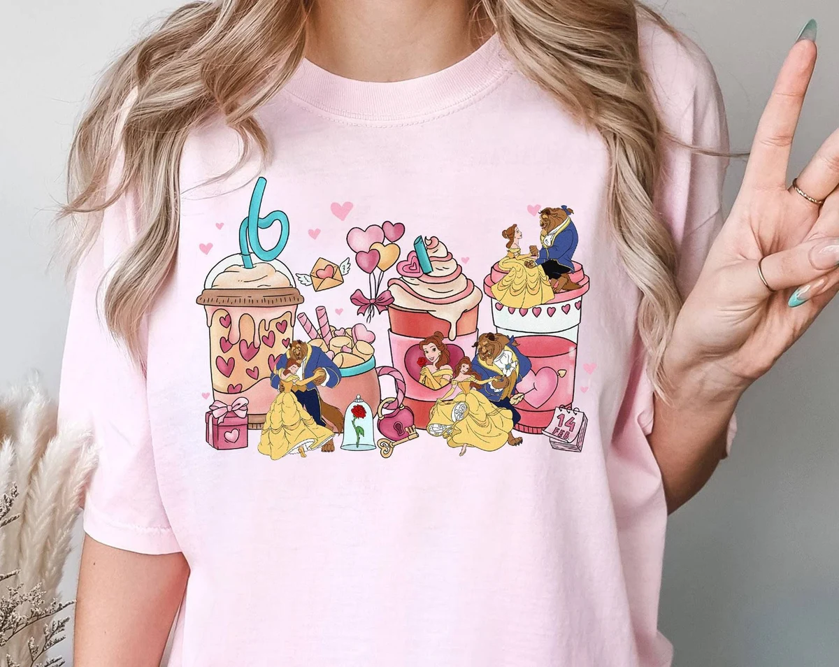 Princess Belle Couple Valentine Coffee T-Shirt, Beauty and the Beast Shirt, Disneyland Family Couple Tee