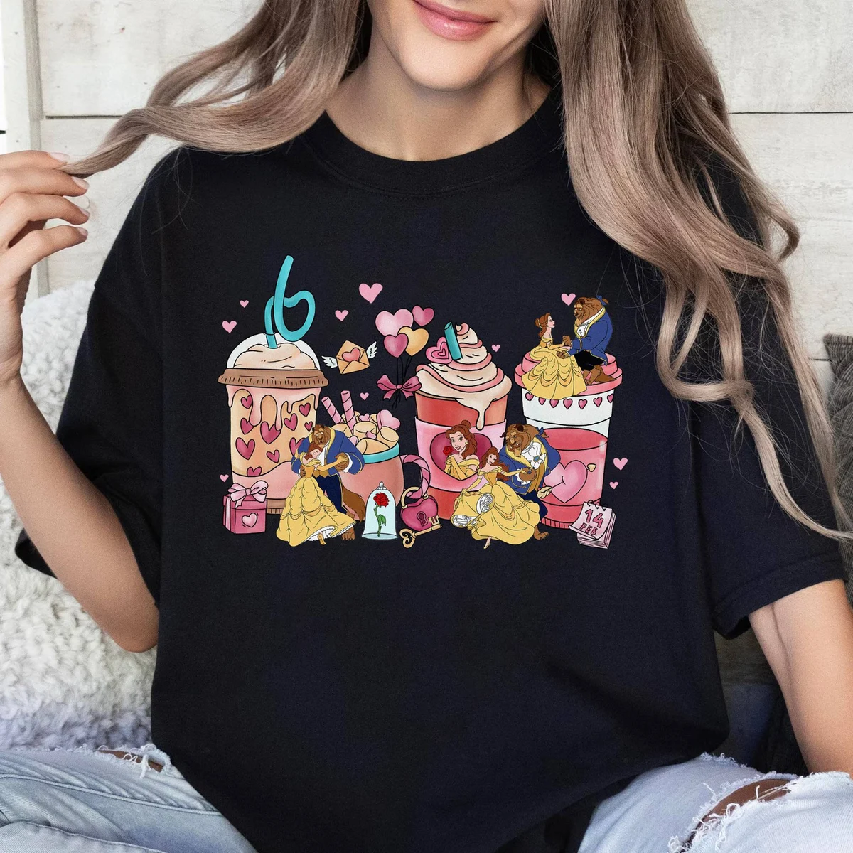 Princess Belle Couple Valentine Coffee T-Shirt, Beauty and the Beast Shirt, Disneyland Family Couple Tee