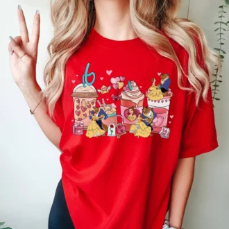 Princess Belle Couple Valentine Coffee T-Shirt, Beauty and the Beast Shirt, Disneyland Family Couple Tee