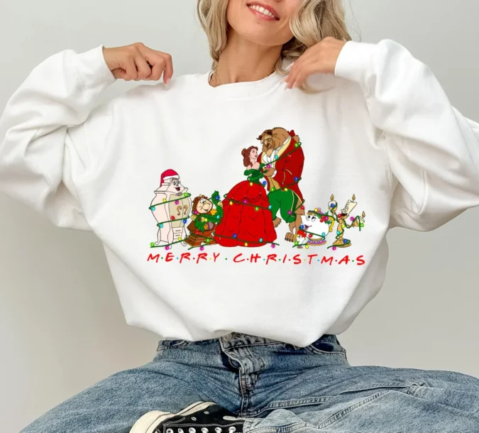 Beauty And The Beast Christmas Family Shirts, Disney Christmas Sweatshirts For Couples
