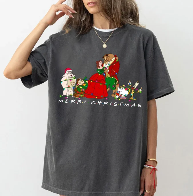 Beauty And The Beast Christmas Family Shirts, Disney Christmas Sweatshirts For Couples