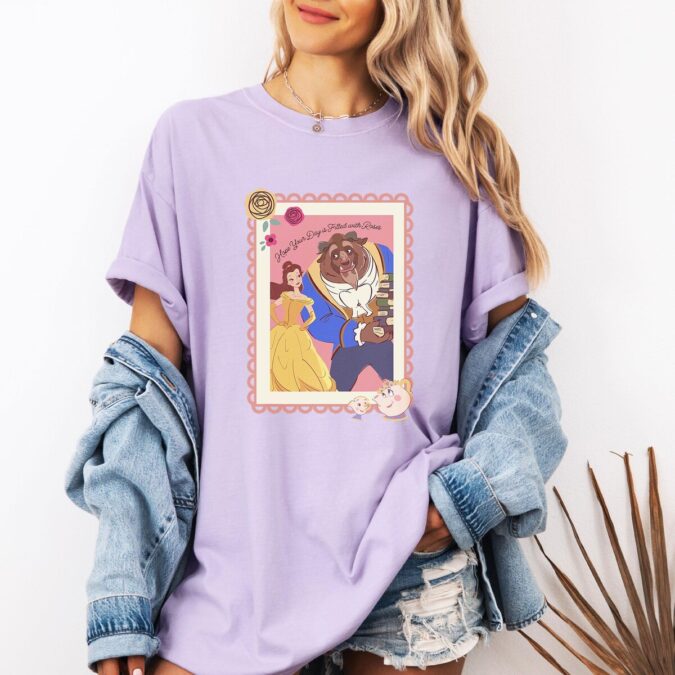 Beauty And The Beast Couples T-shirt, Disney Valentine's Day Rose Design For Him & Her