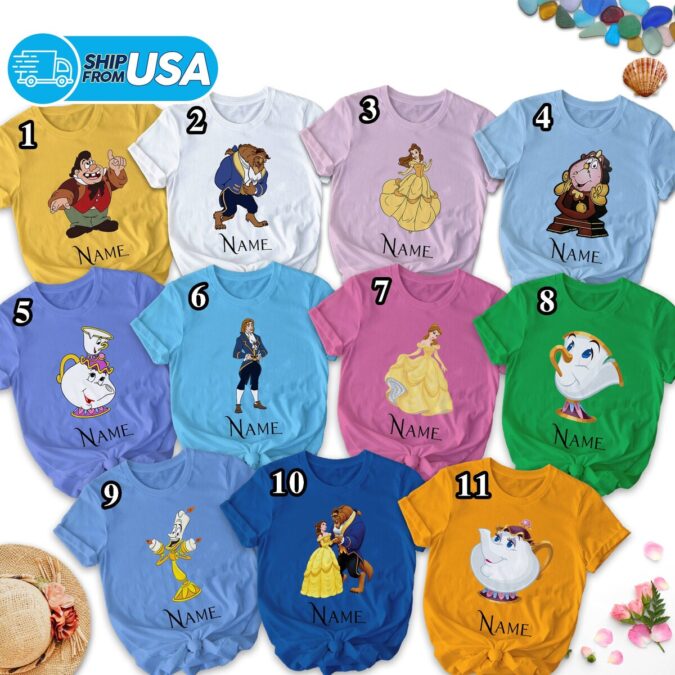 Custom Beauty & The Beast Family Matching Shirts, Group Vacation Tees, Princess & Beast Designs