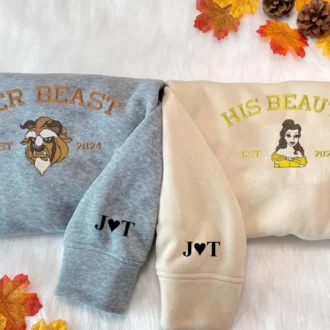 Custom Embroidered Beauty And The Beast Couple Hoodies, Matching Sweatshirts For Adults & Youth