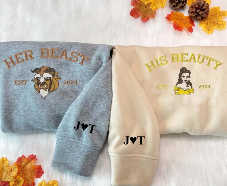 Custom Embroidered Beauty And The Beast Couple Hoodies, Matching Sweatshirts For Adults & Youth