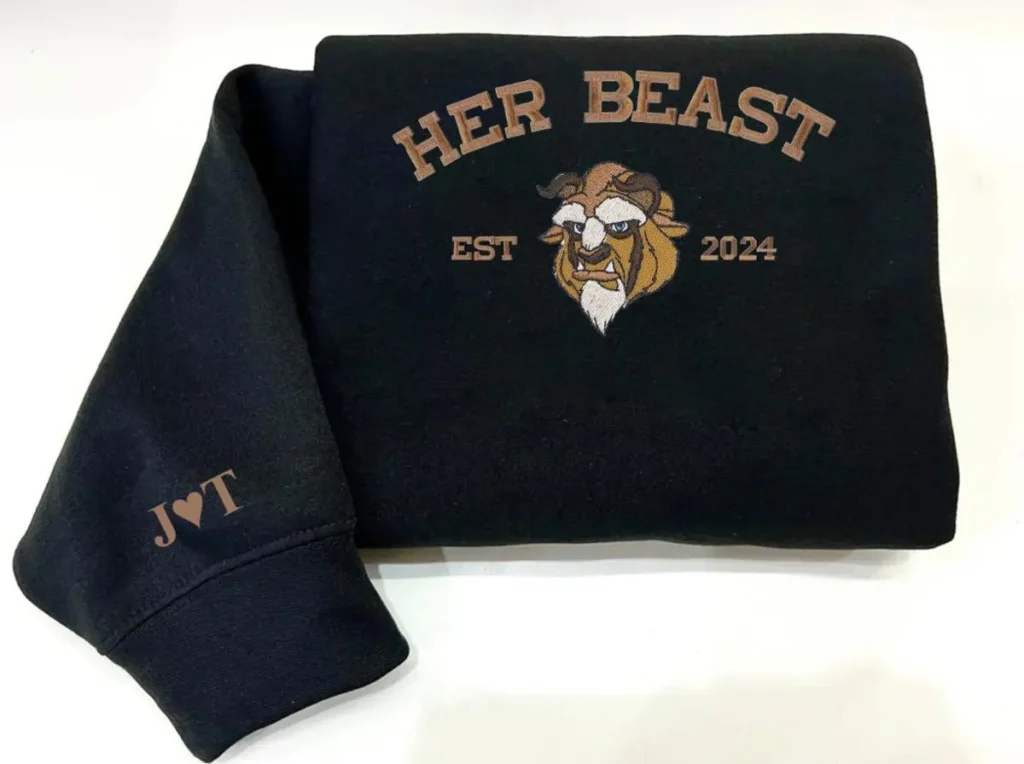 Custom Embroidered Beauty And The Beast Couple Hoodies, Matching Sweatshirts For Adults & Youth