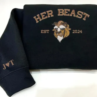 Custom Embroidered Beauty And The Beast Couple Hoodies, Matching Sweatshirts For Adults & Youth