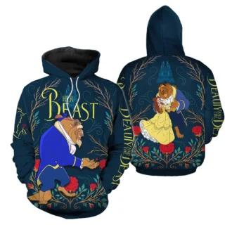 Disney Beauty And The Beast 3D Couple Hoodie, Belle & Beast, Valentine's Day Gift