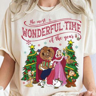 Disney Beauty And The Beast Christmas Lights Shirt For Women, Most Wonderful Time Christmas T-shirt
