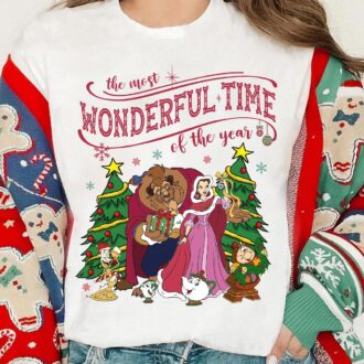Disney Beauty And The Beast Christmas Lights Shirt For Women, Most Wonderful Time Christmas T-shirt