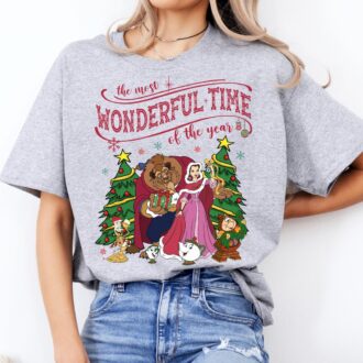 Disney Beauty And The Beast Christmas Lights Shirt For Women, Most Wonderful Time Christmas T-shirt