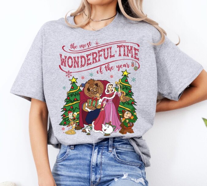 Disney Beauty And The Beast Christmas Lights Shirt For Women, Most Wonderful Time Christmas T-shirt