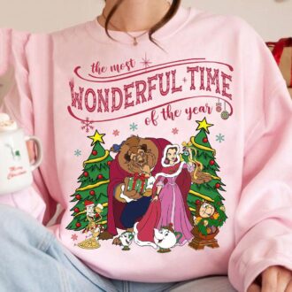 Disney Beauty And The Beast Christmas Lights Shirt For Women, Most Wonderful Time Christmas T-shirt