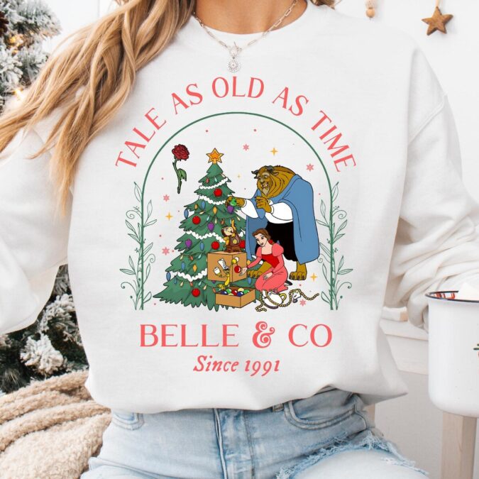 Disney Beauty And The Beast Christmas Sweatshirt, Tale As Old As Time Belle & Co Since 1991 Shirt