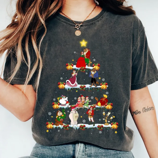 Disney Beauty And The Beast Christmas Tree Lights Family Matching Shirts