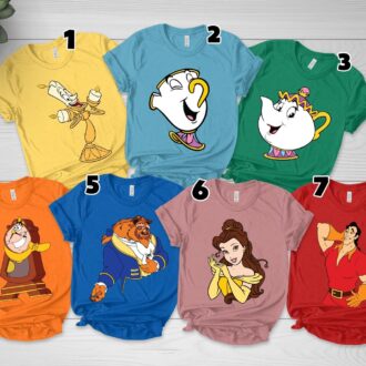 Disney Beauty And The Beast Family Matching Shirts - Belle, Beast, Gaston, Lumiere, Mrs. Potts & Chip
