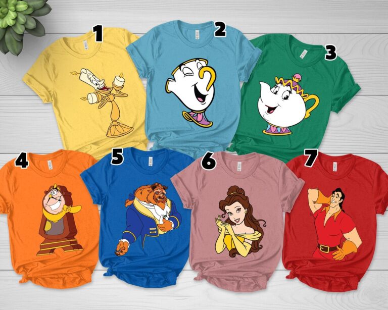 Disney Beauty And The Beast Family Matching Shirts - Belle, Beast, Gaston, Lumiere, Mrs. Potts & Chip